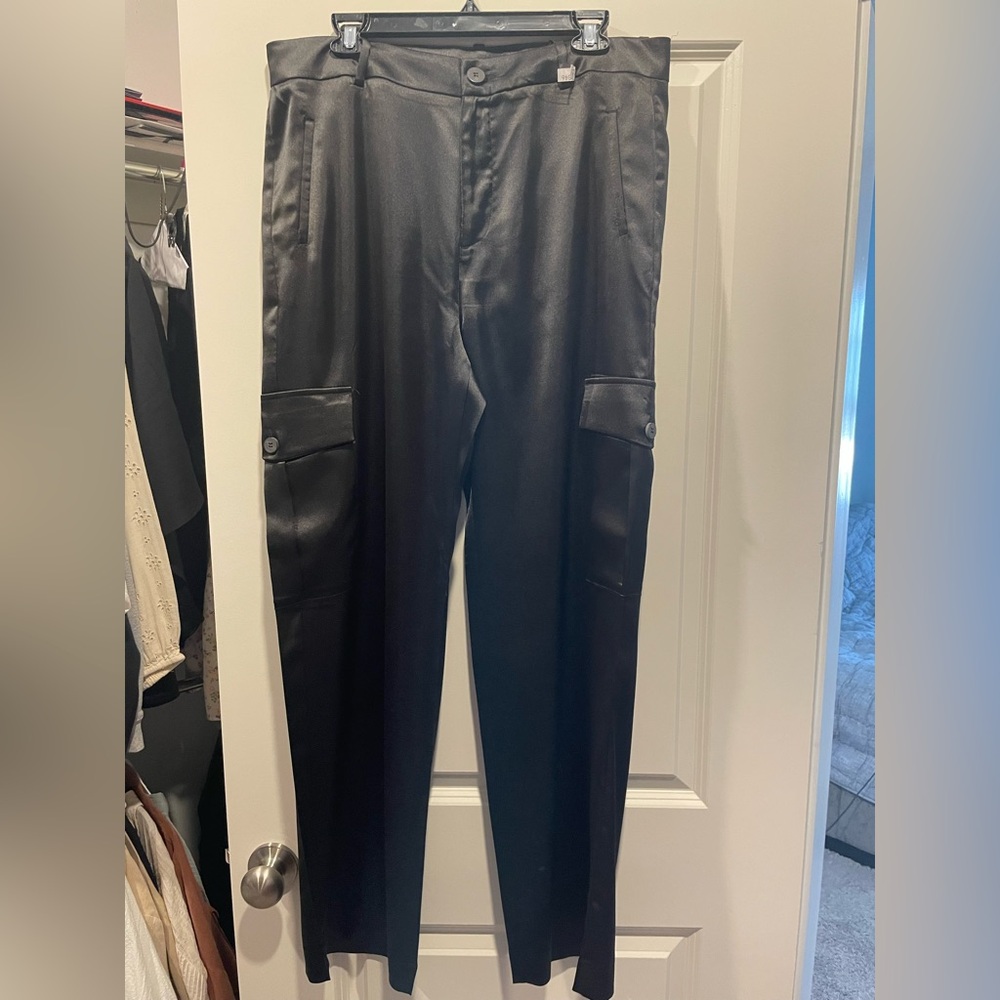 Zara Black Satin Cargo Pants